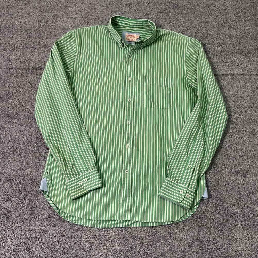 Brooks Brothers Mens Green White Striped Button Down Shirt Cotton Size M 1136